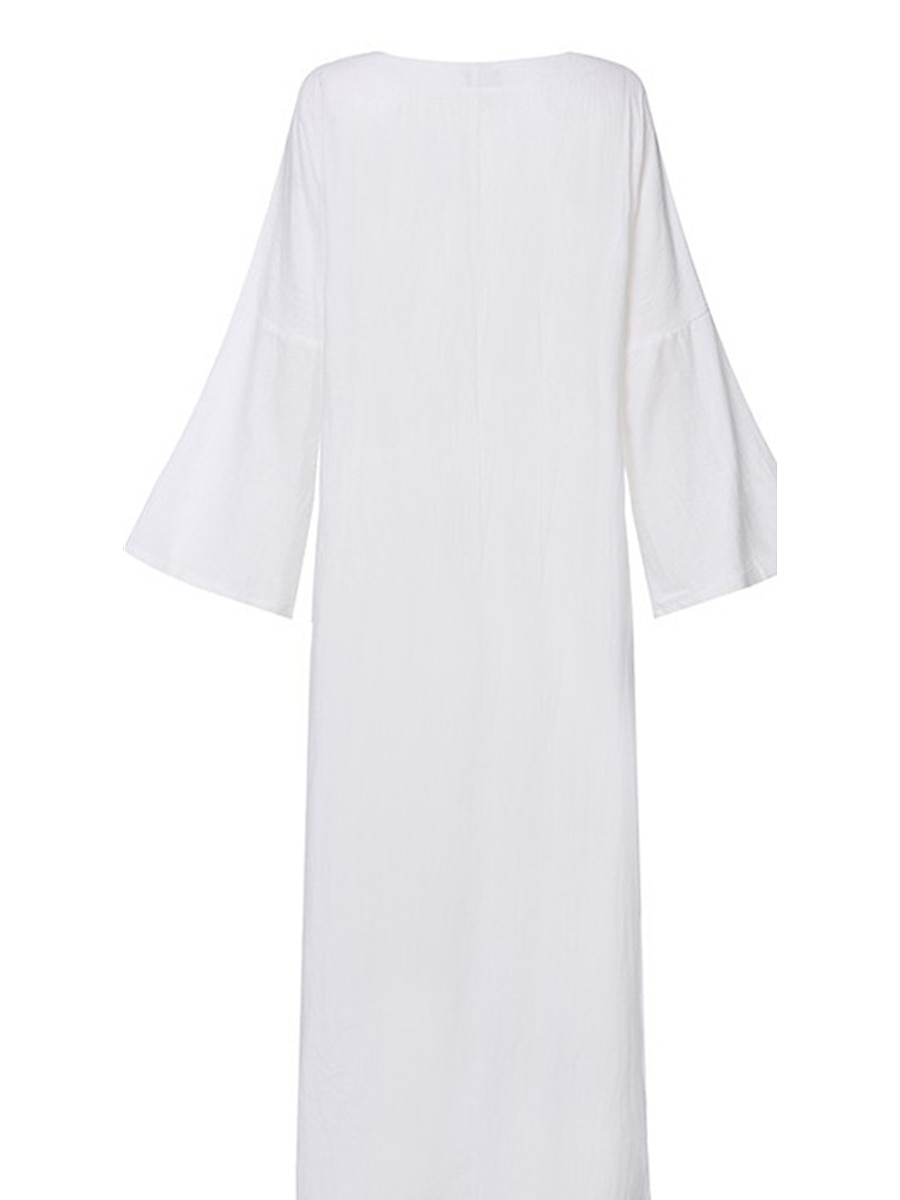 Damen Weiß Kaki Frühling Herbst Maxidress Weißes Kleid Casual kleid Sommerkleid aus Baumwolle Basic Brautkleider schlicht Outdoor Täglich Lockere Passform Einfarbig Rundhalsausschnitt 2025 - $28.99 –P3
