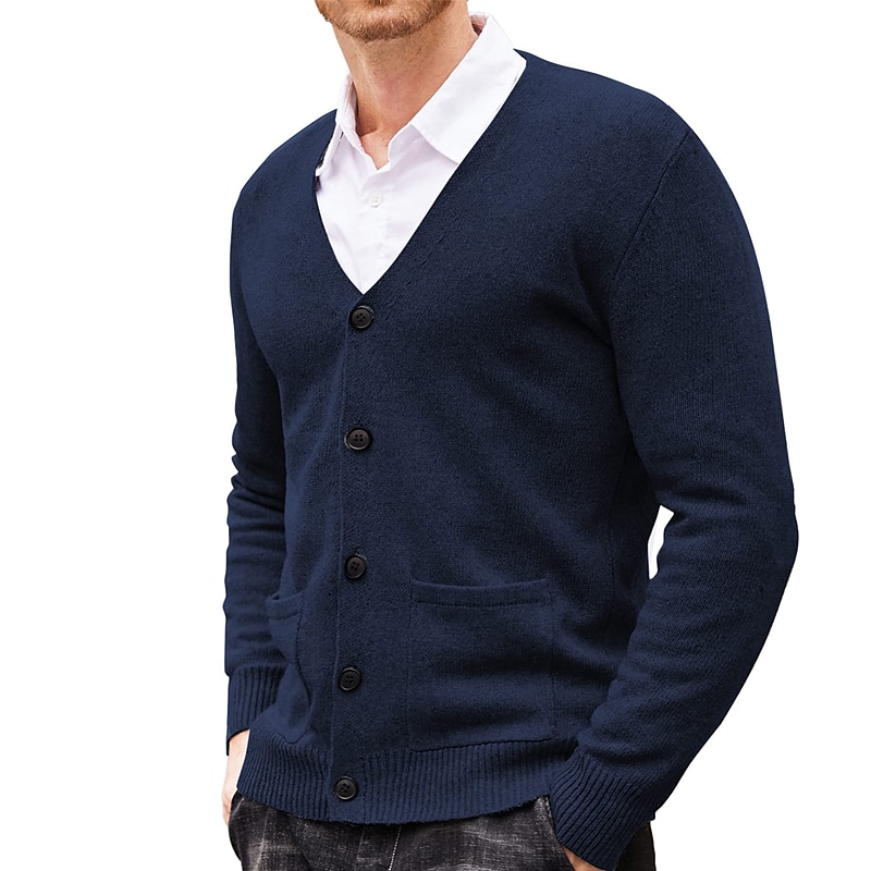 Herr Tröja Cardigan Tröja Ribbad Sticka Stickat Slät V-hals Mode Ledigt Sport Dagliga kläder Kläder Vår & Höst Vinrött Svart M L XL 2025 - $22.99 –P1