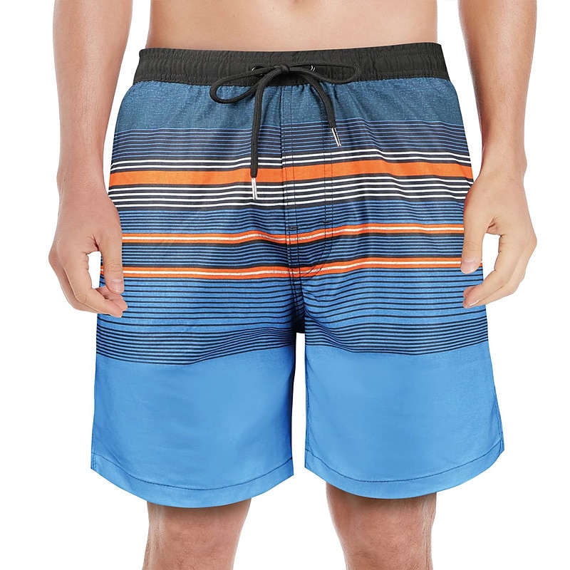 Homens Bermuda de Surf Shorts de Natação Calção Justo de Natação Com Cordão com forro de malha Cintura elástica Gradiente Listra Secagem Rápida Curto Casual Diário Feriado Havaiana Boho Azul Laranja de 2025 por $12.99 –P4