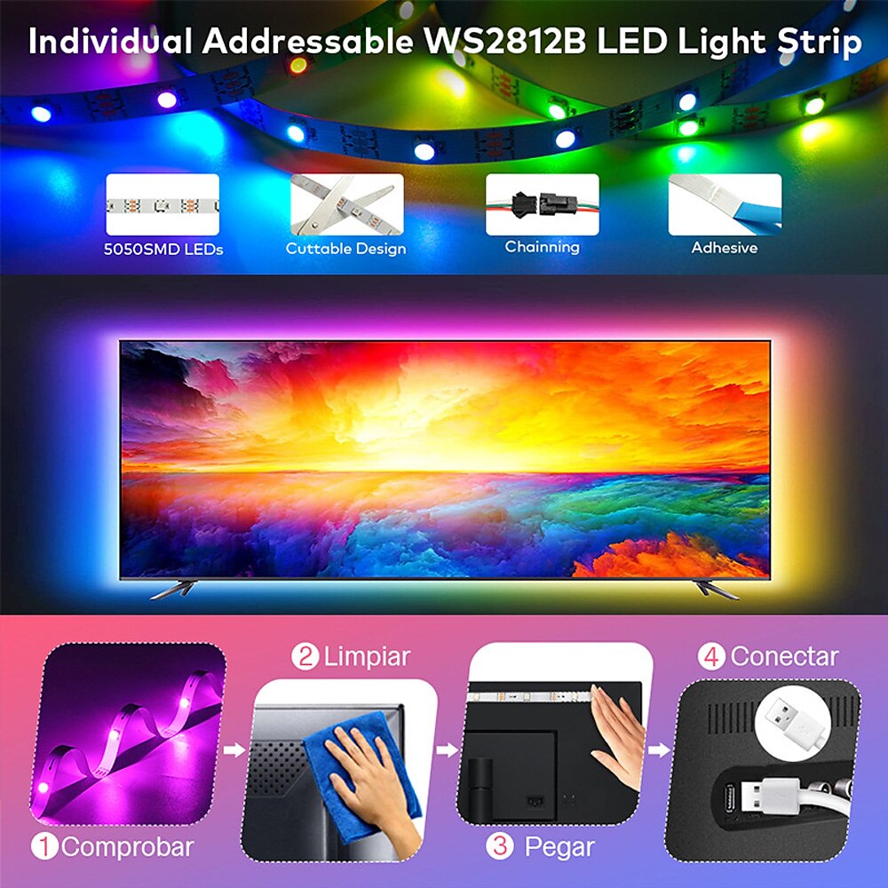 led strip verlichting 1m-30m rgbic ws2812b bluetooth app controle chasing effect lichten flexibele tape diode lint tv backlight kamer versieren 2025 - $23.99 –P10