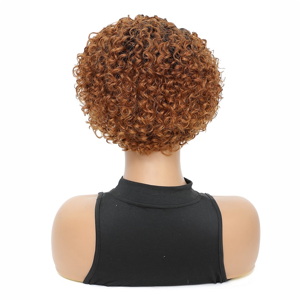 peruca encaracolada loira perucas de cabelo humano 8 polegadas curto bob pixie corte brasileiro peruca de cabelo humano loira mel com raízes escuras afro kinky nenhum peruca frontal de renda para de 2026 por $29.99 –P6