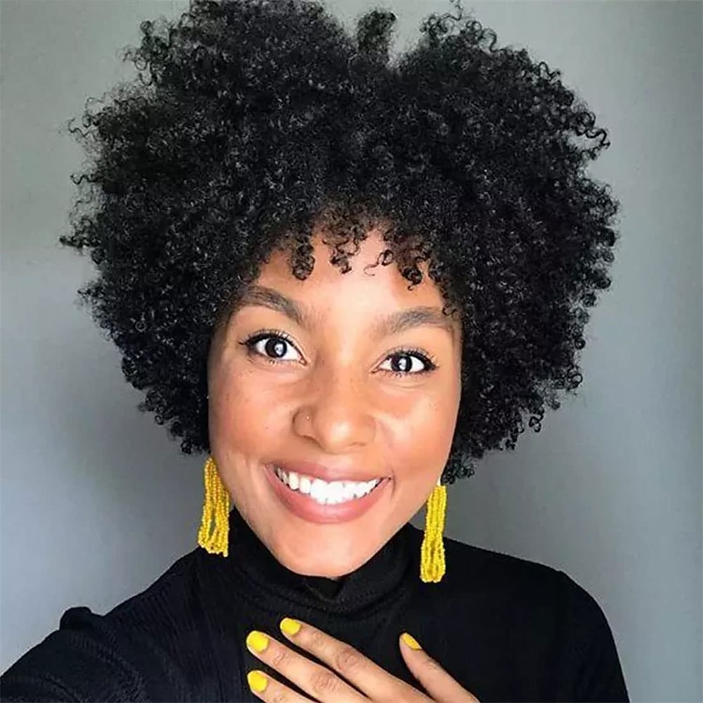 Peruca afro encaracolada curta com franja perucas encaracoladas afro kinky para mulheres negras sem cola peruca cheia sintética resistente ao calor perucas de substituição encaracoladas macias de 2025 por $31.99 –P10