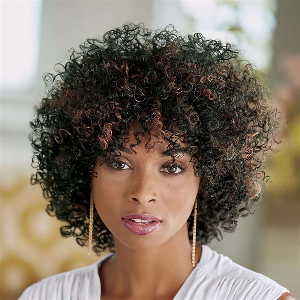 Peruca afro encaracolada curta com franja perucas encaracoladas afro kinky para mulheres negras sem cola peruca cheia sintética resistente ao calor perucas de substituição encaracoladas macias de 2025 por $31.99 –P1
