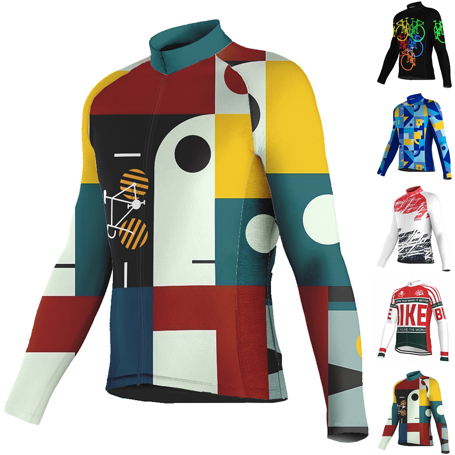 Men's Cycling Jersey Long Sleeve Bike Jersey Top with 3 Rear Pockets Mountain Bike MTB Road Bike Cycling Breathable Quick Dry Moisture Wicking Reflective Strips Wine Red Black White Polyester Spandex 2025 - $32.99 –P3