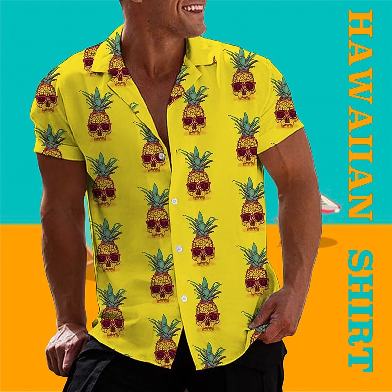 Men's Skull Pineapple Shirt Summer Hawaiian Shirt Aloha Shirt Short Sleeve Shirt Turndown Tropical Fashion Hawaiian Casual Beach Hawaiian Blue Yellow Light Green S M L 2026 - $25.99 –P2