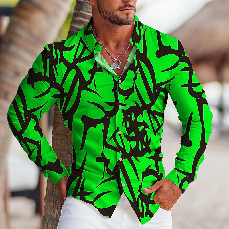 Men's Geometric Pattern Geometry Shirt Button Up Shirt Long Sleeve Tropical Fashion Designer Outdoor Casual Daily Fall & Winter Turndown Print Button-Down Yellow Red Blue Green 2025 - $26.99 –P3