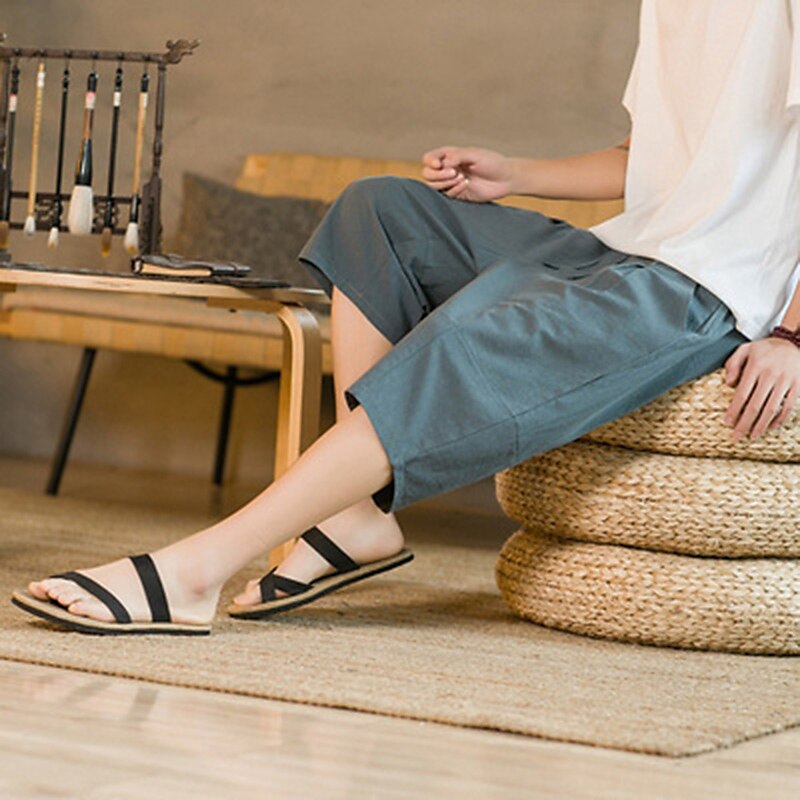 Men's Shorts Linen Shorts Summer Shorts Beach Shorts Capri Pants Drawstring Elastic Waist Plain Breathable Soft Calf-Length Casual Daily Holiday Linen / Cotton Blend Streetwear Hawaiian Black Blue 2025 - $18.99 –P6