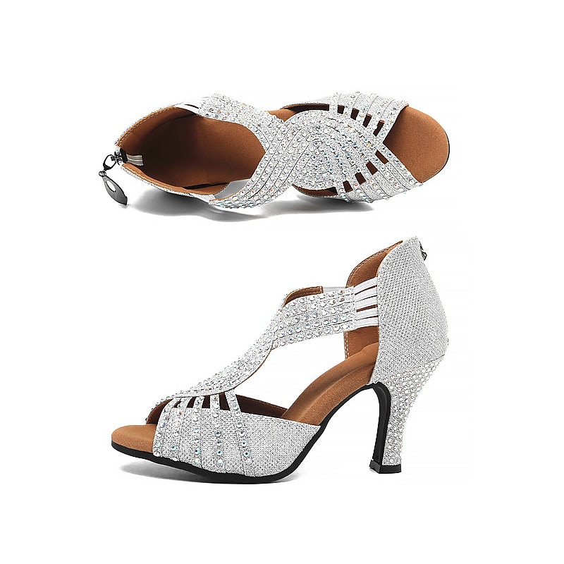 Dam Skor till latindans Tiodans Square Dance Partisamlingar Mode Fest / afton Strass Utsvängd klack Öppen tå Dragkedja Vuxna Svart Silver Rosa 2025 - $54.99 –P8