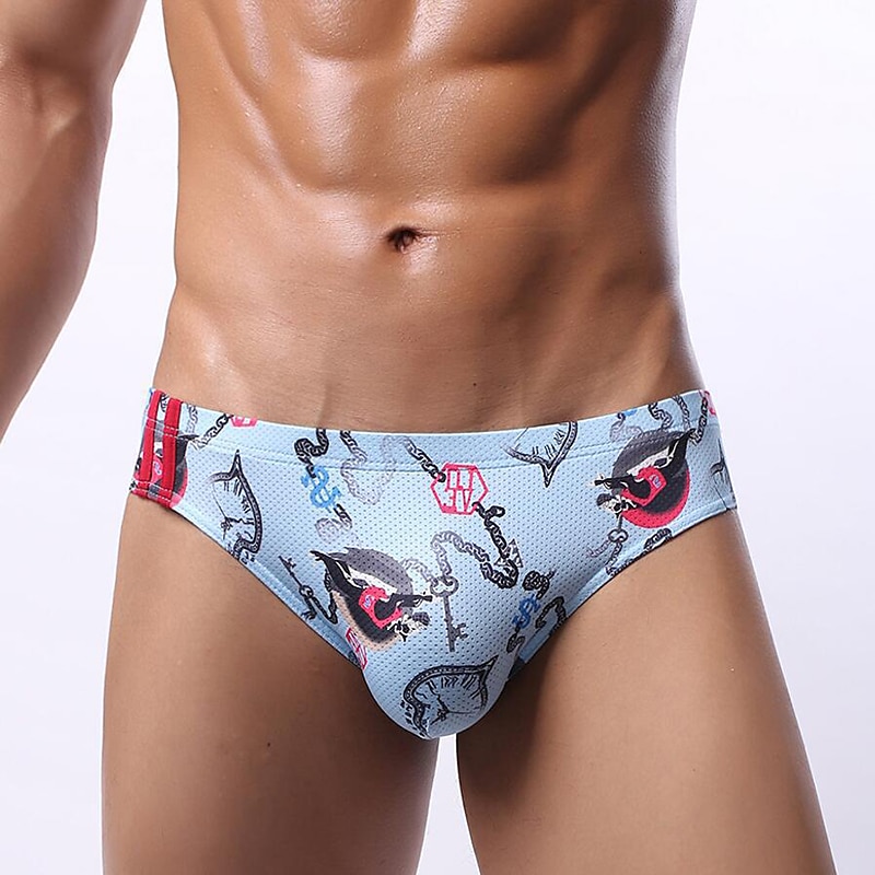 Férfi 3 csomag Bugyik Spandex Mosható Kényelmes Nyomtatott Alacsony derekú Fehér+Sárga Kék piros 2025 - $18.99 –P8