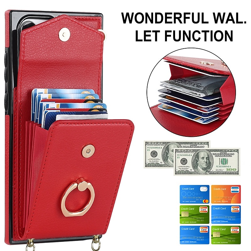 Phone Case For Samsung Galaxy S25 S24 S23 S22 S21 FE S21 Ultra Plus A14 A54 A73 A33 Handbag Purse Wallet Case Ring Holder Anti-theft with Removable Cross Body Strap TPU PU Leather 2025 - $20.99 –P9
