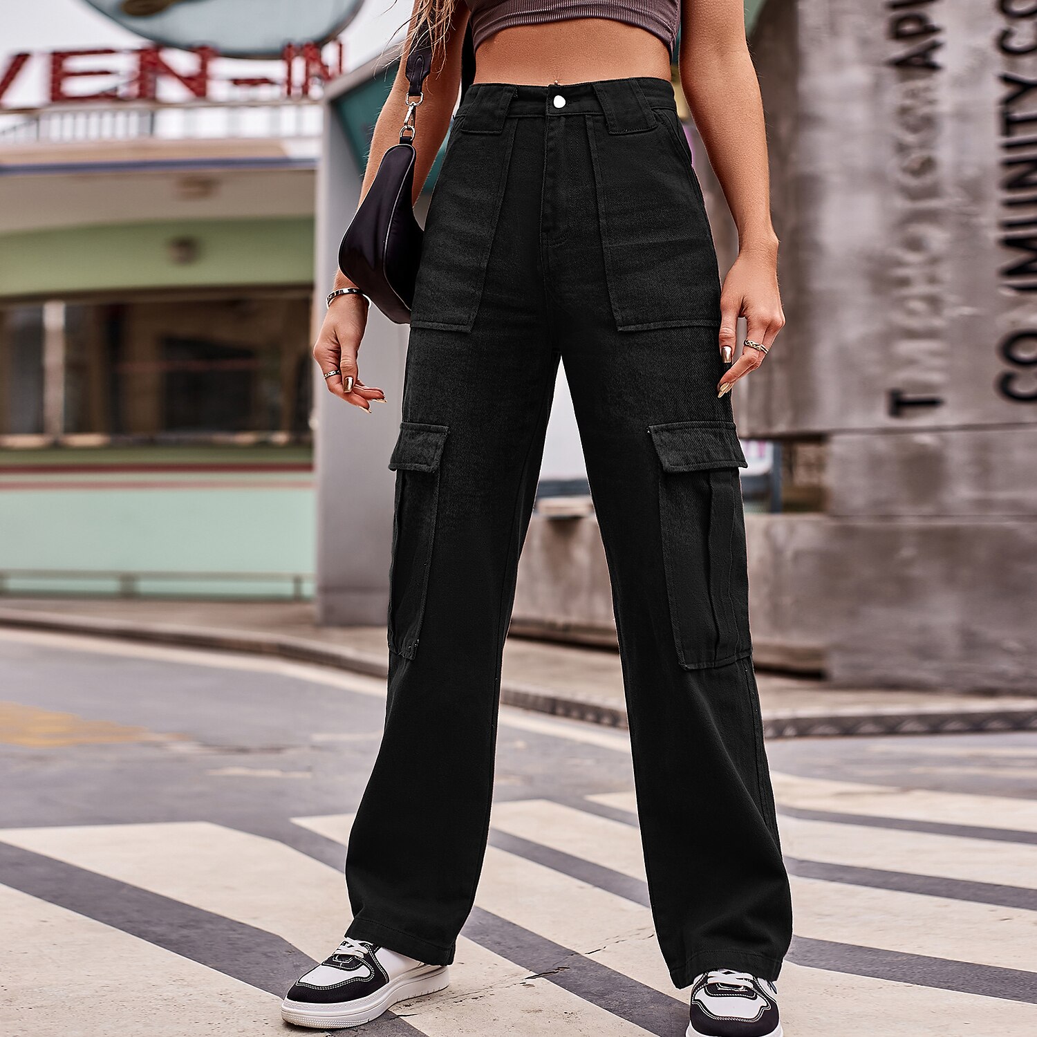 Women's Jeans Cargo Pants Pants Trousers Full Length Denim Micro-elastic Fashion Casual Daily Black Blue S M 2023 - US $39.99 –P10