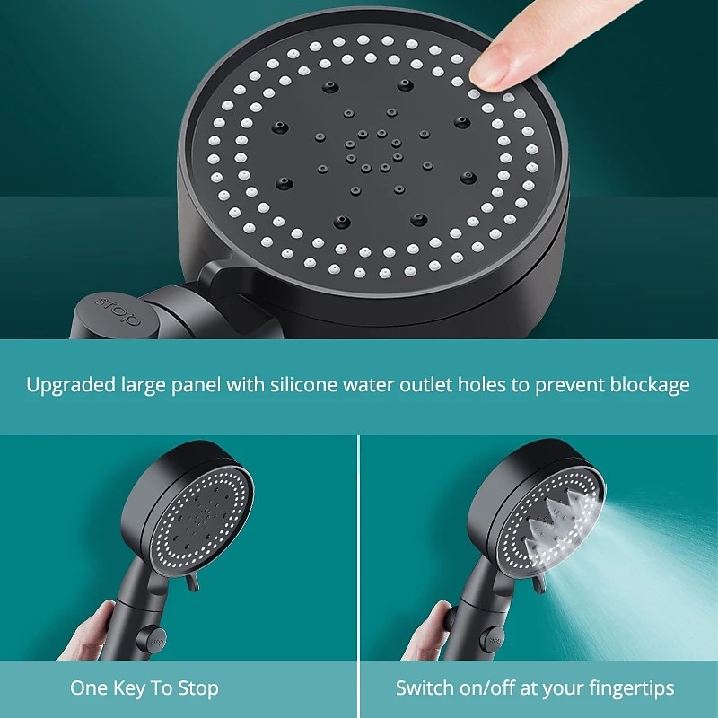 Cabeça de chuveiro de 5 modos com bico anti-queda portátil, spray portátil de alta pressão e alto fluxo para economia de água com interruptor de pausa liga / desliga, acessórios de banheiro com de 2025 por $12.99 –P4
