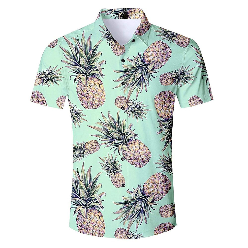 Herren Frucht Ananas Hemd Hawaiihemd Sommerhemd Aloha-Shirt Kurze Ärmel Hemd Umlegekragen Tropisch Hawaiianisch Designer Outdoor Strasse Casual Grün / Schwarz Weiß Rosa 3D-Druck S M L 2025 - $24.99 –P6