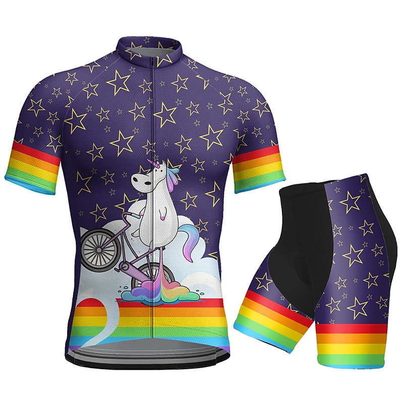 Men's Cycling Jersey with Shorts Short Sleeve Mountain Bike MTB Road Bike Cycling Dark Purple Blue Purple Graphic Animal Rainbow Bike Clothing Suit 3D Pad Breathable Quick Dry Back Pocket Polyester 2025 - $41.99 –P3