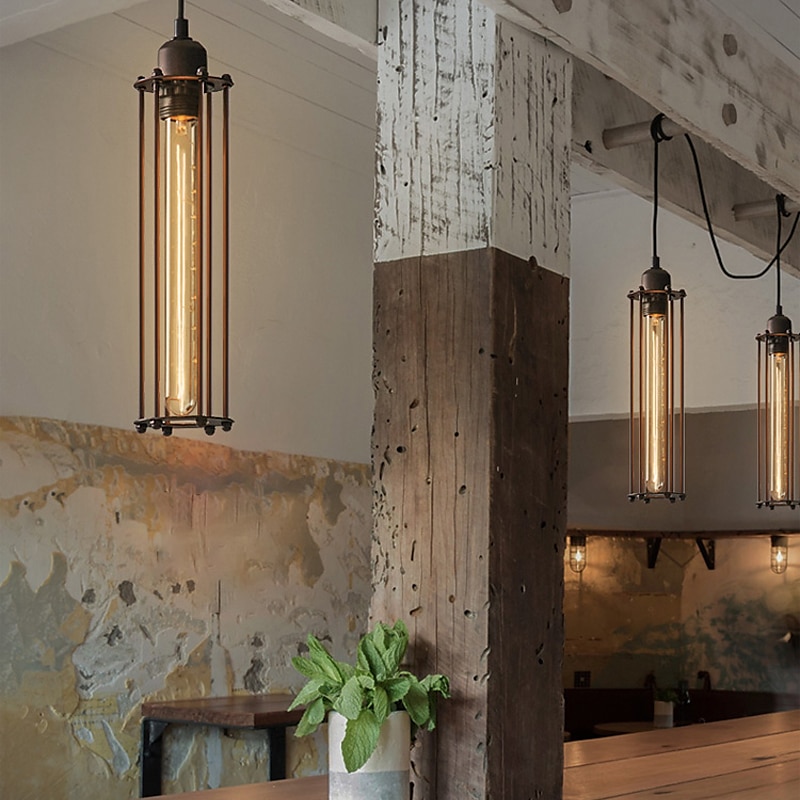 LED Pendant Light Long 17.5" Tube Cage Black or Brass Cage Edison Hanging Bar Pendant - Black Wire Ceiling Fixture Industrial Lighting 2025 - $93.44 –P6