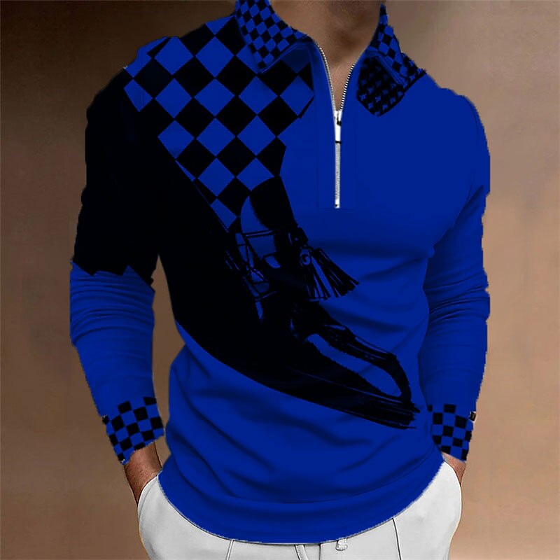 Music Festival Men's Plaid Music Zip Polo Shirts Golf Shirt Long Sleeve Polo Shirts Collared Shirts Casual Vacation Wear Festival Wear Party Outfits 3D Print Quarter Zip Polo Black Yellow Red 2025 - $23.99 –P6