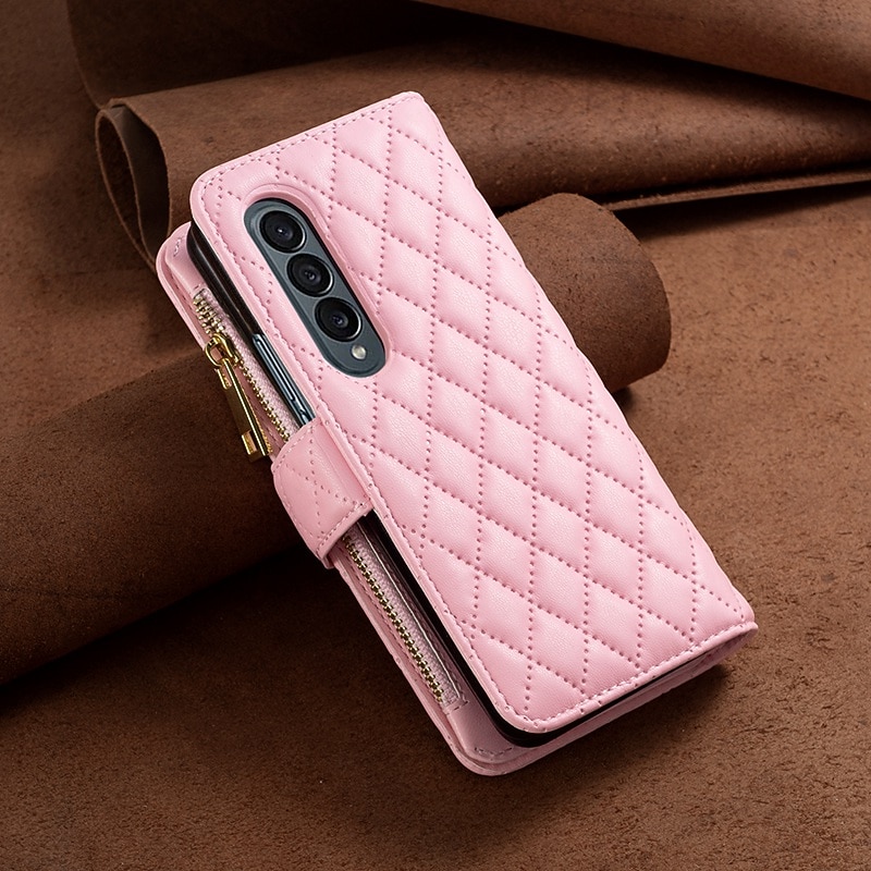 телефон Кейс для Назначение SSamsung Galaxy Z-сгиб 6 Z Fold 5 Z Fold 4 Z Fold 3 Чехол Кошелек для карт Флип Молния Слоты для держателей карт Однотонный Геометрический рисунок ПК Кожа PU 2025 - $24.99 –P19