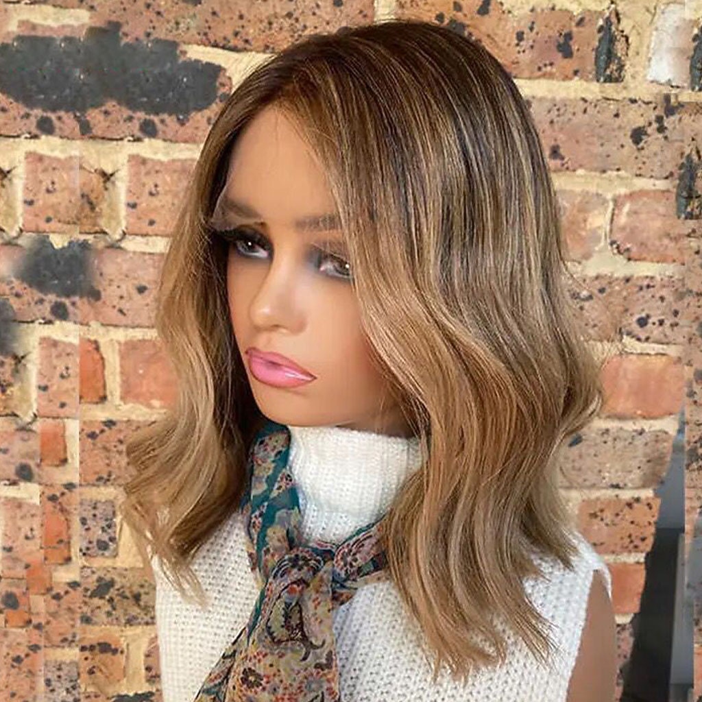 Remy mensenhaar 4x13 Sluiting Pruik Bobkapsel Korte bob Braziliaans haar Golvend Meerkleurig Pruik 130% 150% Haardichtheid met babyhaar Haar met highlights / balayage Natuurlijke haarlijn 100% Maagd 2025 - $226.19 –P2