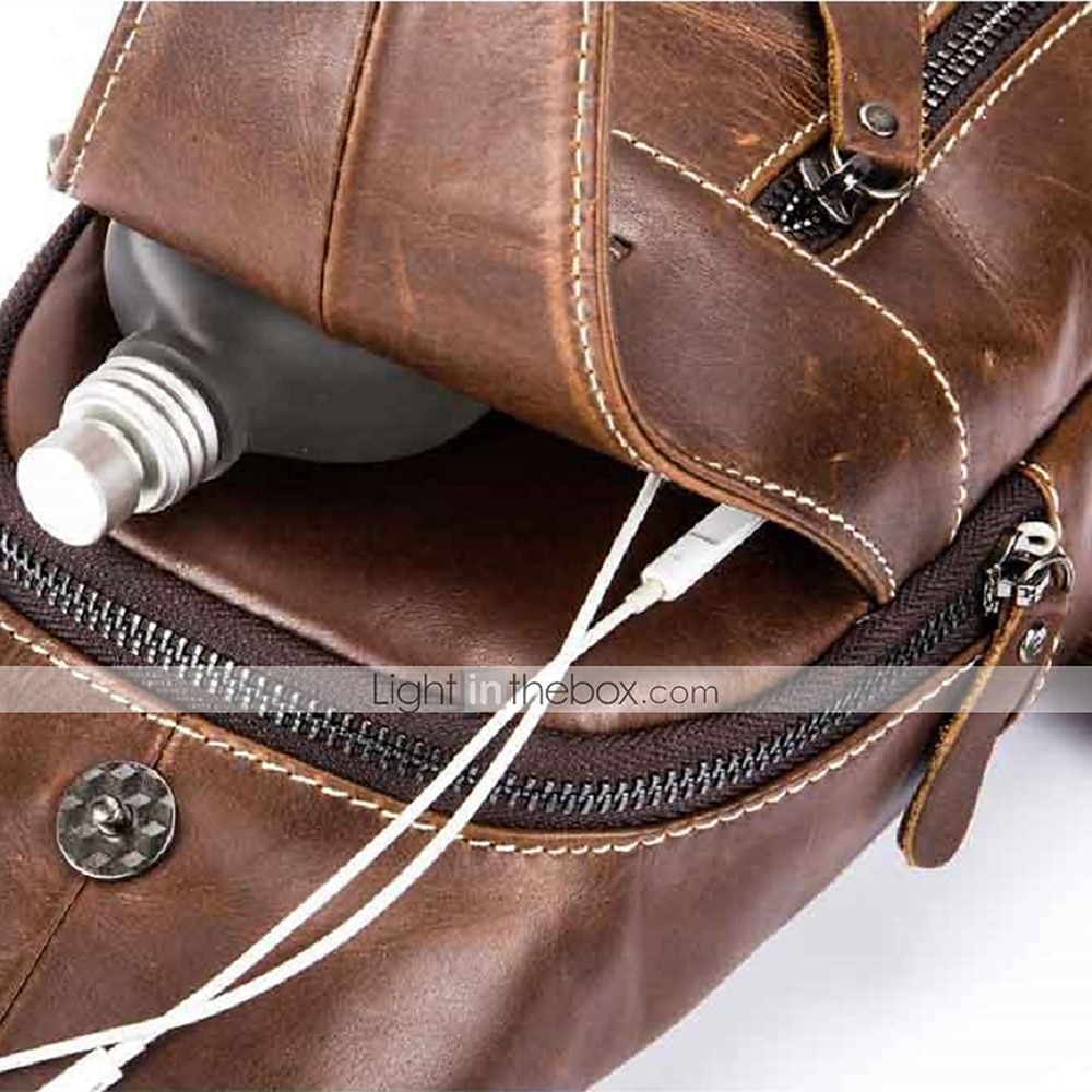 Men's Sling Shoulder Bag Chest Bag Cowhide Outdoor Daily Zipper Waterproof Solid Color Black Grey Black Yellow 2025 - $46.99 –P3