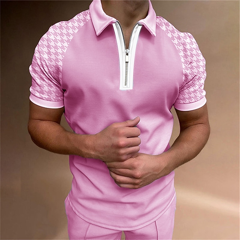 Per uomo Polo con zip POLO Informale Giornaliero Collo ripiegabile Chiusura lampo quarto Manica corta Sportivo Di tendenza Color Block Cerniera Chiusura lampo quarto Primavera estate Standard Rosa del 2026 a $17.99 –P3