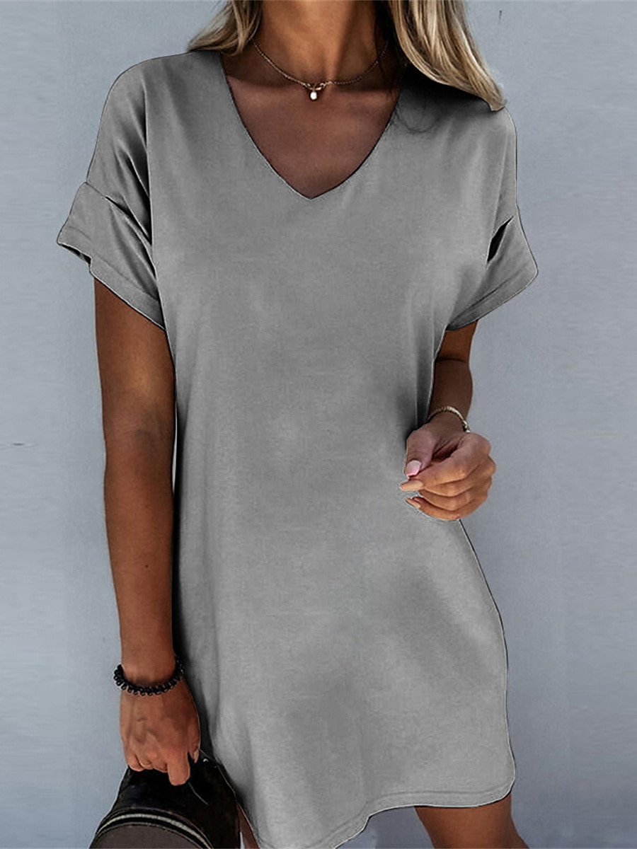 Pentru femei Rochie Mini Rochie albă Rochii Tip Cămașă Rochii Tricou Rochie de vară Activ Modă Modern În aer liber Vacanță Zilnic Potrivire Largă Simplu Manșon scurt În V Negru Alb Gri Vară Primăvară 2025 - $23.99 –P2