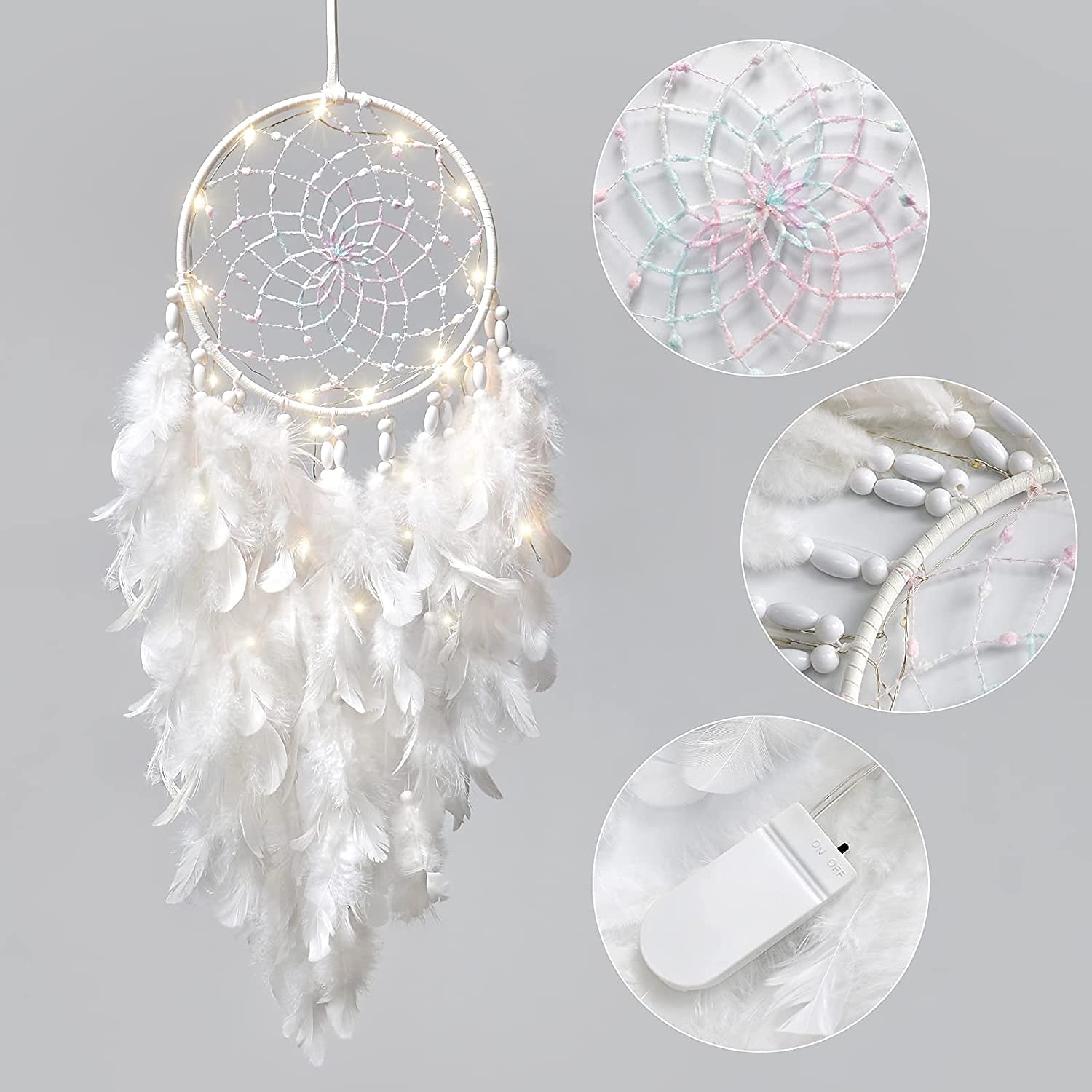 led dromenvanger witte veer kerstverlichting creatieve muur opknoping vakantie slaapkamer huis bruiloft balkon tuin decoratie windgong licht verjaardag zegen cadeau 2025 - $20.99 –P6