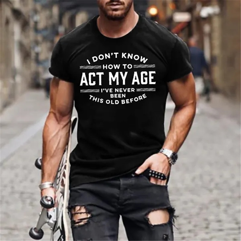 2025年 男性用 レタード グラフィック Tシャツ グラフィックTシャツ コットン 半袖 グラフィック シャツ ブラック ネイビーブルー グリーン 快適なTシャツ バケーション ストリート ファッションデザイナーの衣類  コレクション – $15.99 –P6