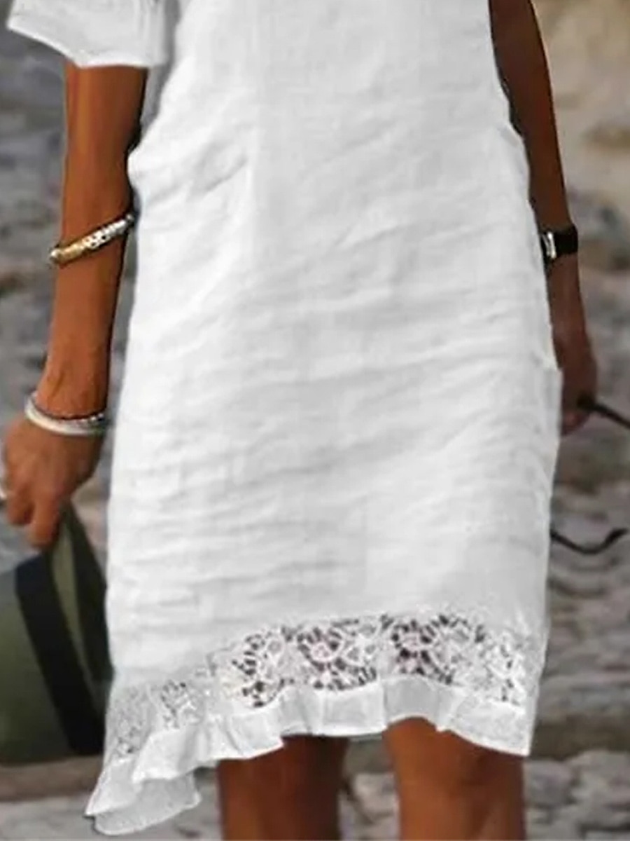 Women's White Summer Spring Midi Dress Linen-Inspired Dresses Casual Dress Shift Dress Fashion Modern Casual Outdoor Vacation Daily Regular Fit Plain Off Shoulder 2025 - $32.99 –P6