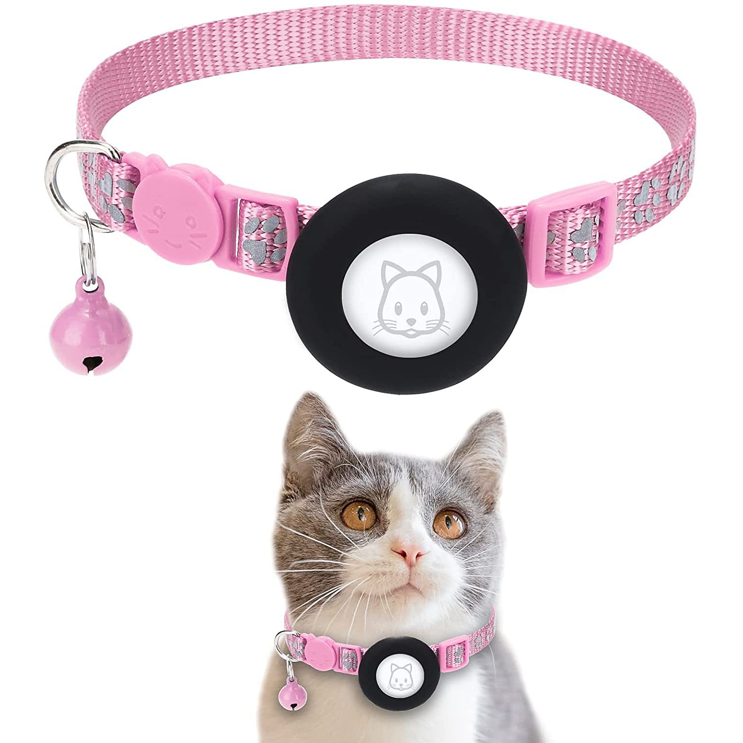 guler animal de companie pentru airtag guler imprimeu picioare guler animal de companie cu guler reflectorizant clopot 2026 - $28.99 –P4