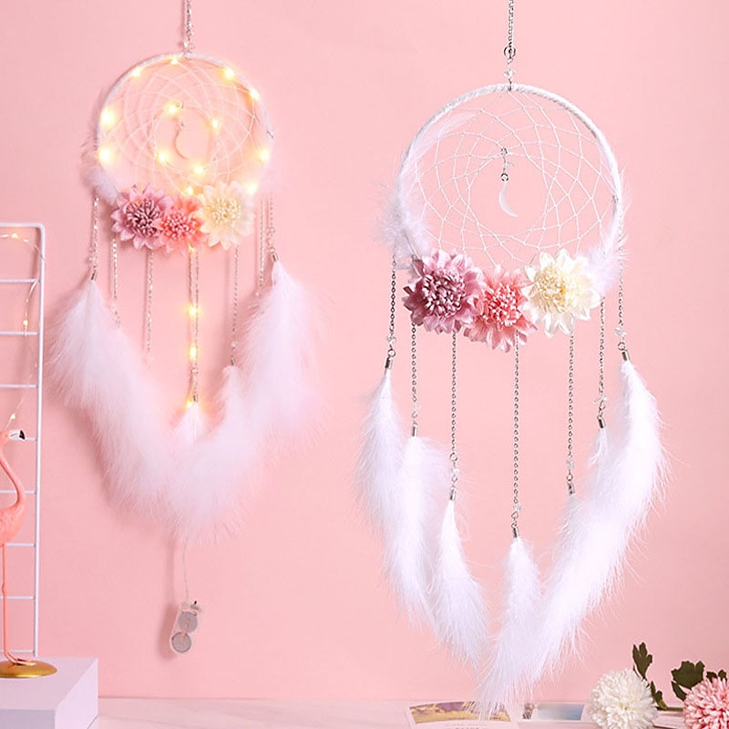 led drømmefanger veggdekor batteridrevet kreativ veving fjær vindklokke lys hjem soverom jente rom dekorasjonslampe beste bursdagsgave til venner 2026 - $7.49 –P5