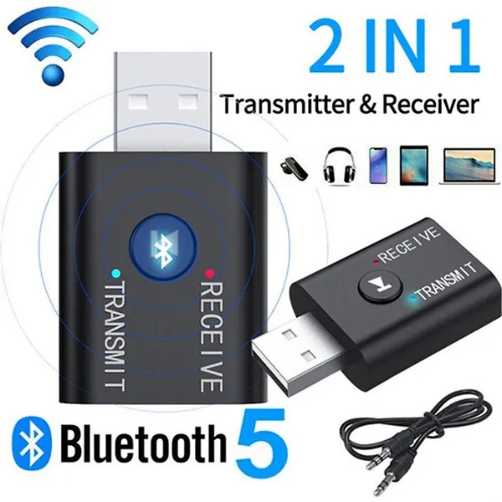 2 In 1 USB Bluetooth 5.0 Dongle Adapter Receiver Transmitter Stereo Wireless Audio Adapter USB 3.5mm for PC Desktops Headphones 2025 - $9.99 –P8