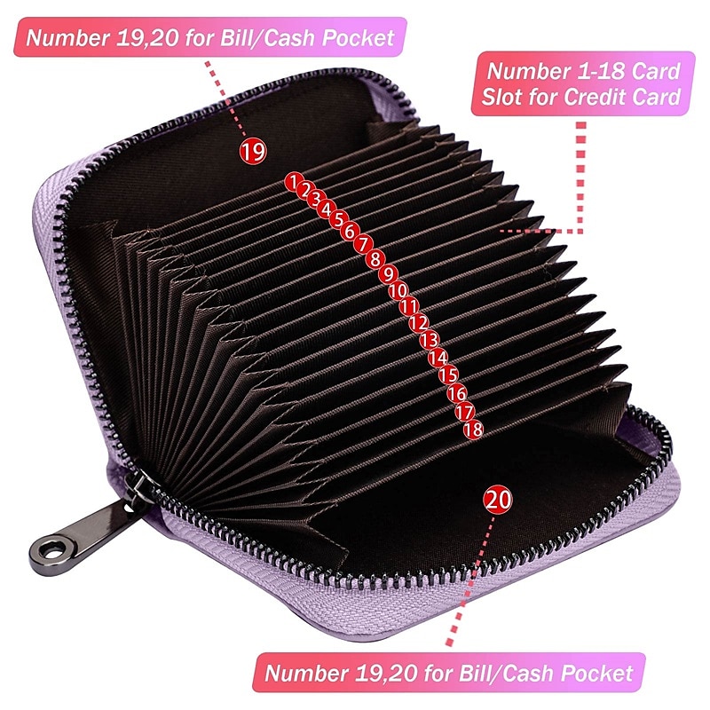 RFID 20 Card Slots Credit Card Holder Genuine Leather Small Card Case for Women or Men Accordion Wallet with Zipper 2025 - $10.99 –P2