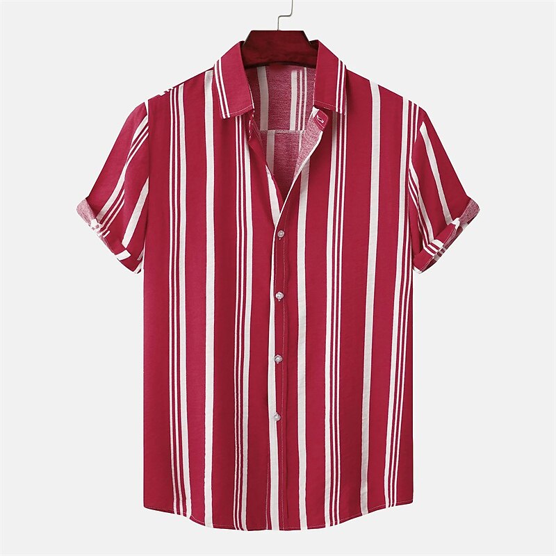 Voor heren Overhemd Zomer overhemd Normaal shirt Overhemd met knopen Gestreepte shirts Zwart blauw Rood Groen Korte mouw Gestreept Strijkijzer Vakantie Straat Kleding Katoen Katoenmix Modieus Casual 2025 - $19.99 –P5