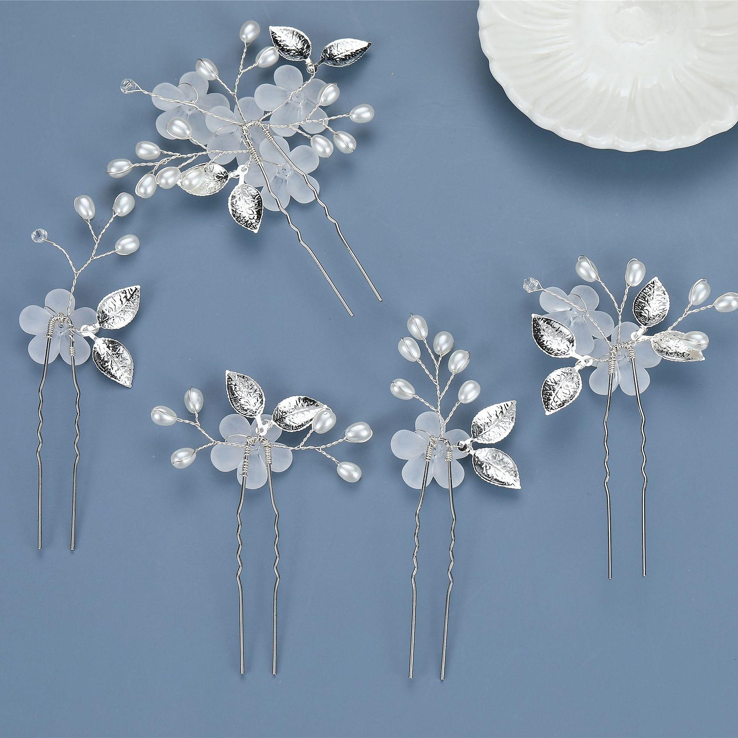 3/5 stks bruiloft haar kam bruids haarspelden set zilver kristal parel haar kant kam u-vormige bloem strass bruiloft haaraccessoires voor bruid bruidsmeisje prom 2025 - $10.49 –P9