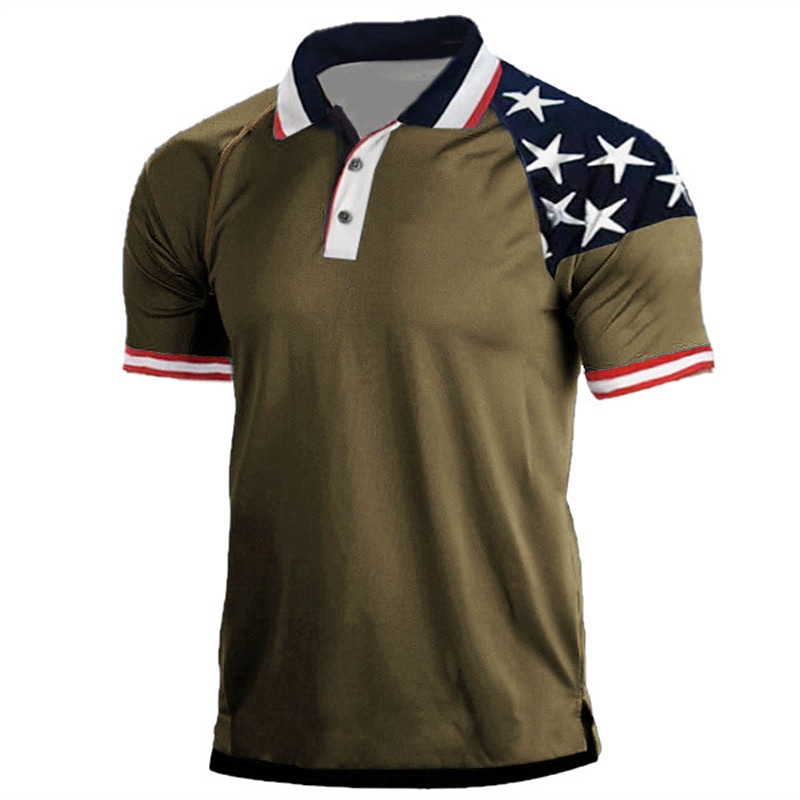 Per uomo Stella Veterani Patriottico Polo Maglia da golf Manica Corta Camicia Collo ripiegato Quotidiano Spiaggia Stampa 3D Bianco Vino Blu Reale Verde scuro Nero 3D Bottonato Abbigliamento Moda del 2026 a $23.99 –P5