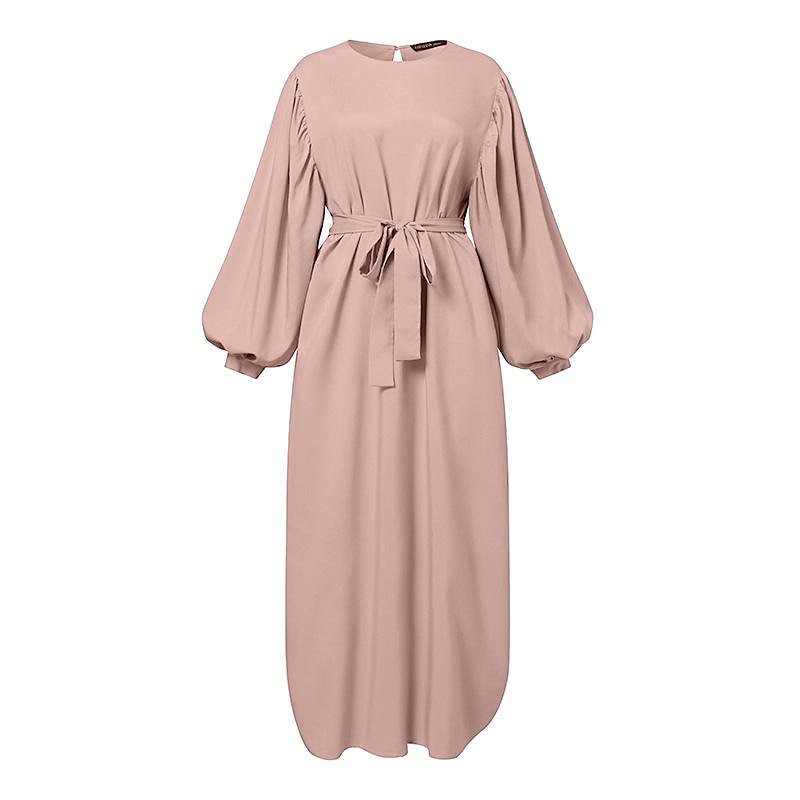 conjunto com vestido abaya feminino vestido maxi muçulmano árabe com cinto vestido religioso árabe saudita lenços hijab cachecol envoltório headpiece ramadan religioso 2 peças feminino ramadan árabe de 2025 por $42.99 –P2