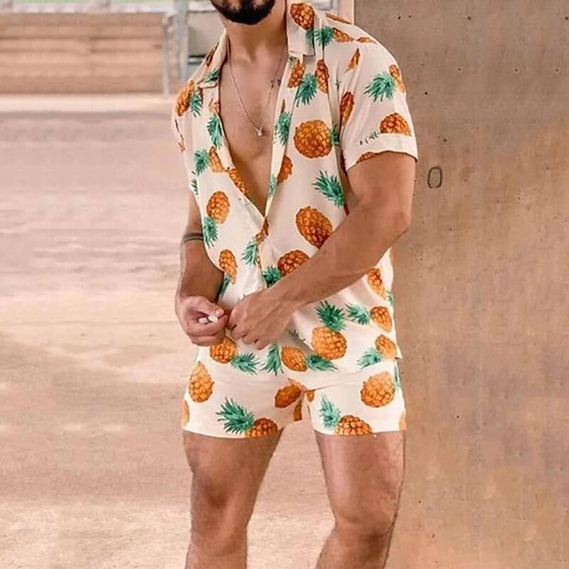 Pánské Ananas Grafické tisky Sady košil Sada košile Havajská košile Krátký rukáv Přehnutý Tropický vzhled Módní Havajské ulice Ležérní Havajské Tisk Léto Jaro Žlutá 2025 - $35.99 –P1