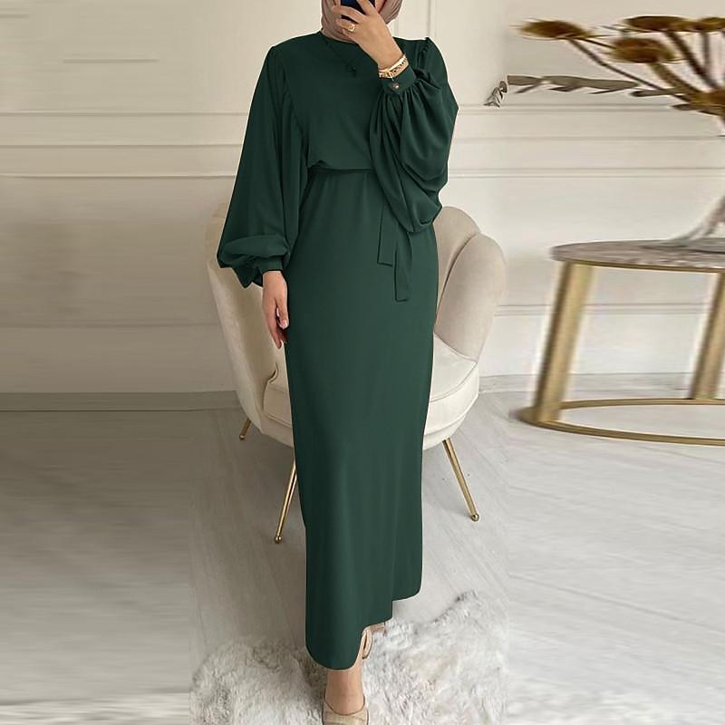 conjunto com vestido abaya feminino vestido maxi muçulmano árabe com cinto vestido religioso árabe saudita lenços hijab cachecol envoltório headpiece ramadan religioso 2 peças feminino ramadan árabe de 2025 por $42.99 –P11