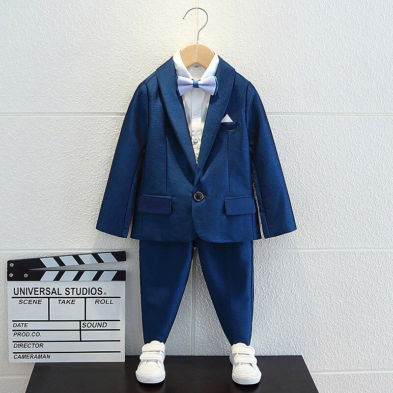4 Pieces Ring Bearer Suit Boys Kids Suit & Blazer Shirt & Pants Outdoor Casual Fashion Basic Solid Color Blue Cotton 2025 - $94.99 –P8