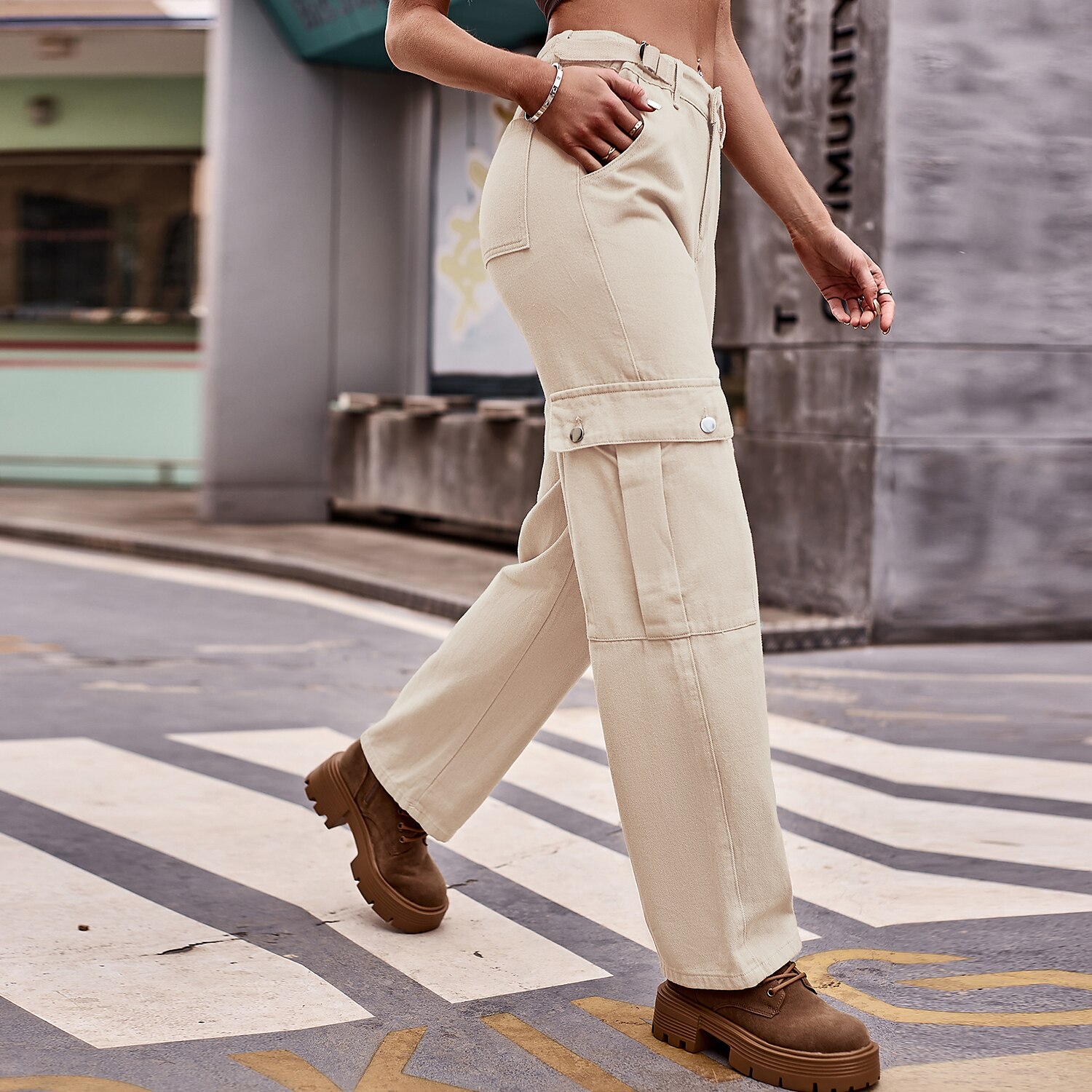 Women's Jeans Cargo Pants Pants Trousers Full Length Denim Micro-elastic Fashion Casual Daily Black khaki S M 2023 - US $44.99 –P4