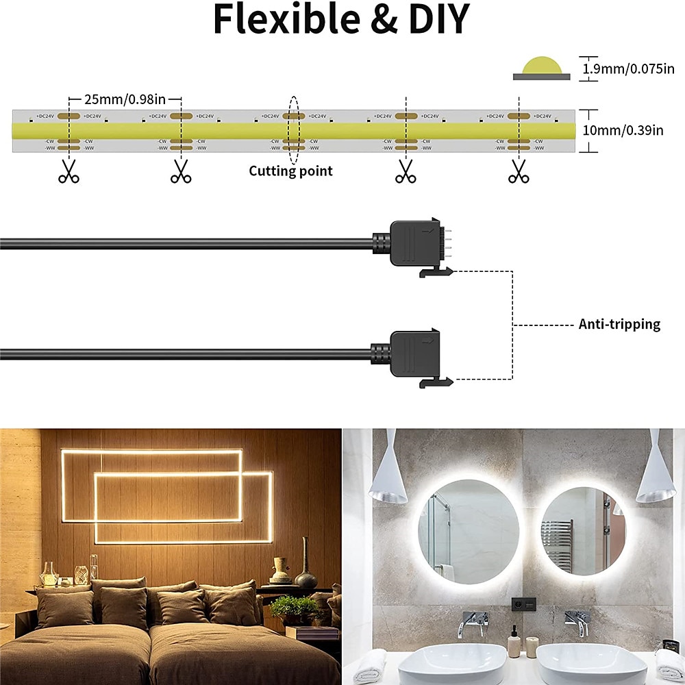 Ударная светодиодная лента белого цвета cct tunable 3200ledscri90 16,4 фута / 5 м с регулируемой яркостью 2700k-6500k 24v комплект светодиодных ленточных светильников с включенным в список блоком 2026 - $86.99 –P4