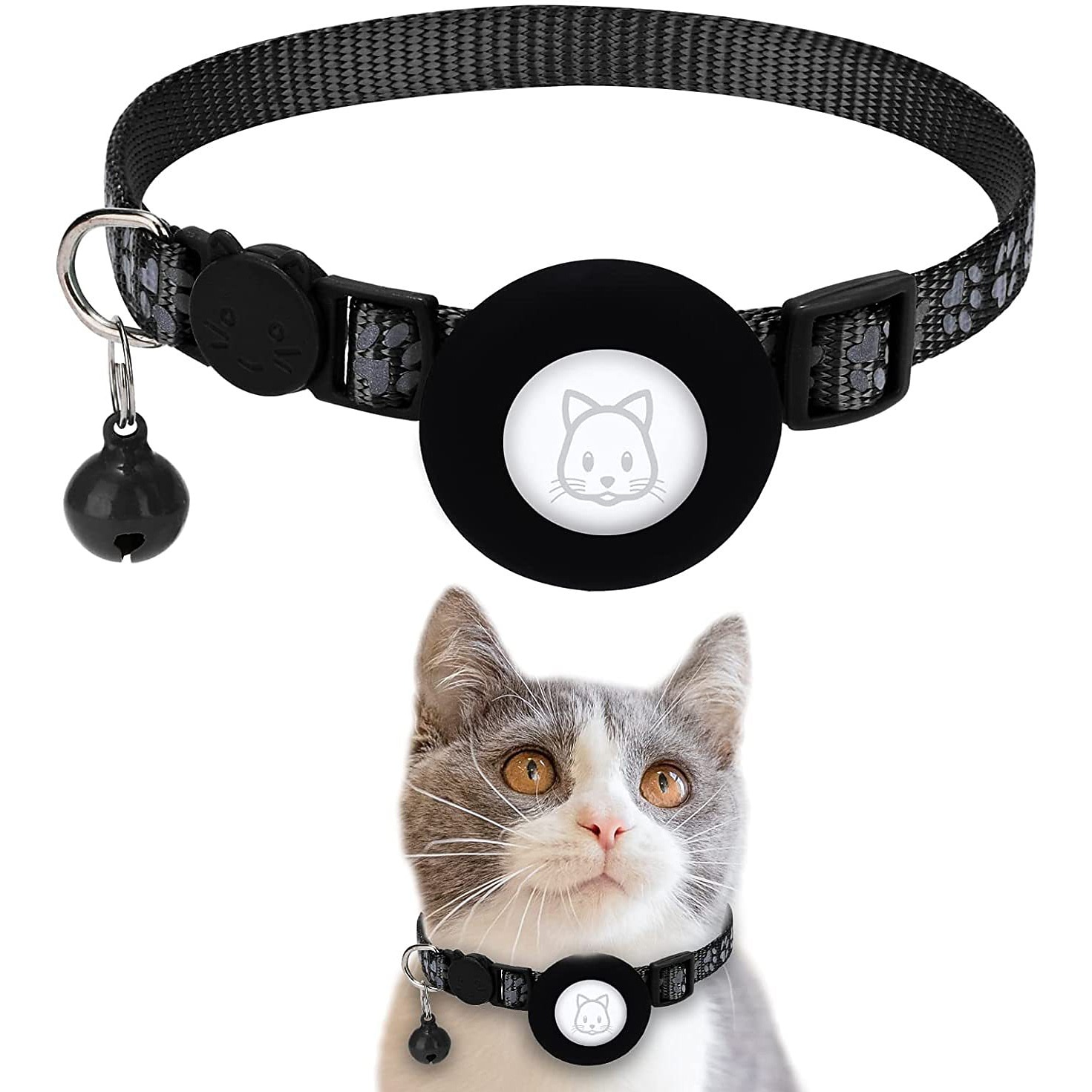guler animal de companie pentru airtag guler imprimeu picioare guler animal de companie cu guler reflectorizant clopot 2026 - $28.99 –P3