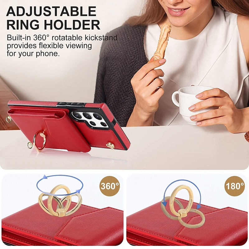 Phone Case For Samsung Galaxy S25 S24 S23 S22 S21 FE S21 Ultra Plus A14 A54 A73 A33 Handbag Purse Wallet Case Ring Holder Anti-theft with Removable Cross Body Strap TPU PU Leather 2025 - $20.99 –P8