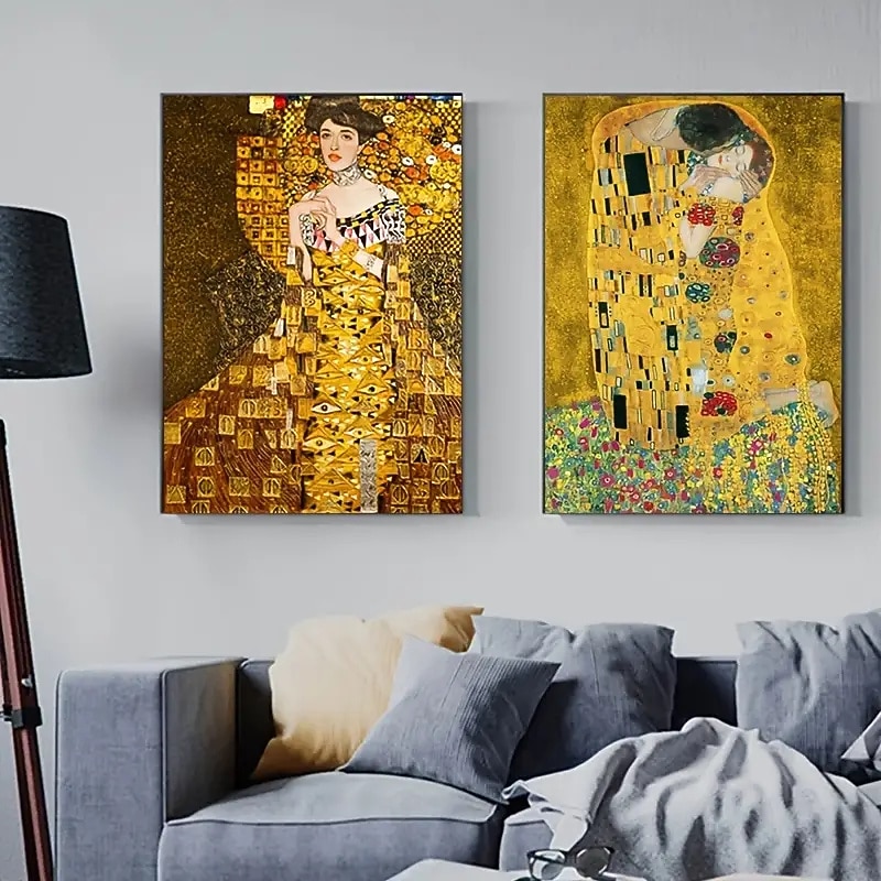 2ks bezrámový klasický umělec gustav klimt polibek abstraktní olejomalba na plátně plakát moderní umění nástěnné obrazy pro výzdobu obývacího pokoje 2026 - $15.99 –P1