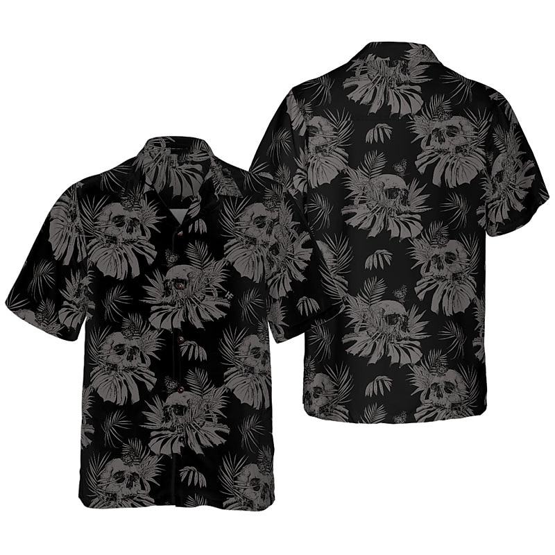 Voor heren Doodskoppen Bladeren Tropische planten Overhemd Hawaiiaans overhemd Aloha-shirt Korte mouw Overhemd Strijkijzer Tropisch Modieus Hawaii Casual Hawaii Feestdagen Zwart Paars Bruin S M L 2025 - $24.99 –P3
