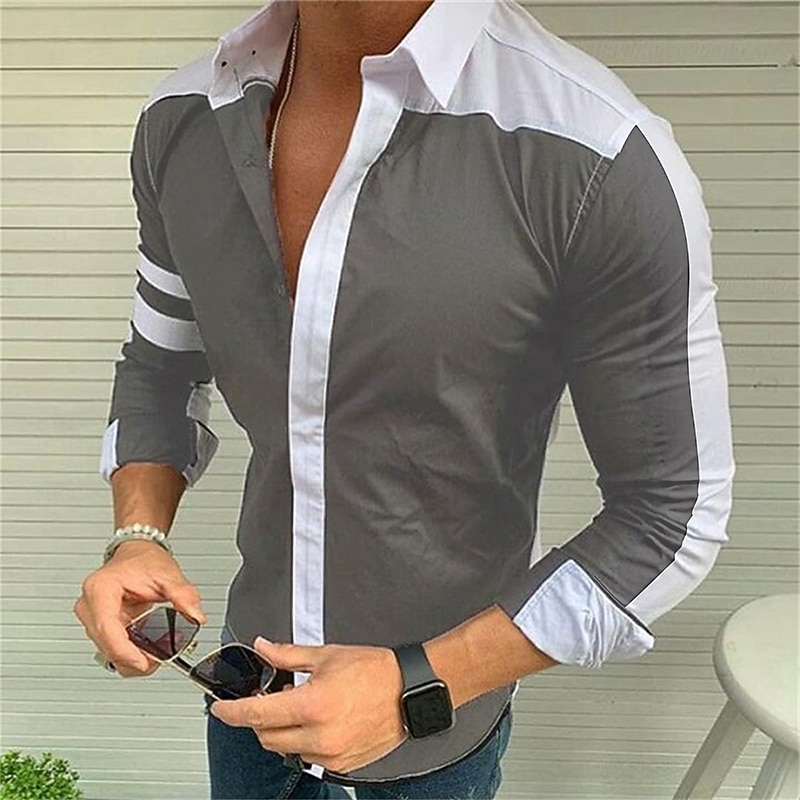 Herren Hemd Sommerhemd Knopfhemd Schwarz / Weiß Marineblau Grau Langarm Farbblock Umlegekragen Outdoor Straße Button-Down Bekleidung Polyester Mode Lässig Atmungsaktiv Bequem 2025 - $21.99 –P4