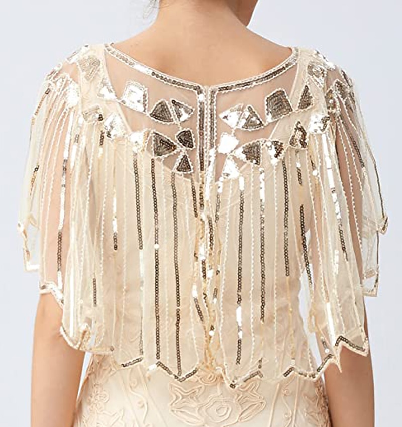 Goldene Zwanziger 1920er Retro Vintage Flapper-Schals Der große Gatsby Hochzeitsgast Pailletten Kostüm Damen Hochzeit Hochzeitsgast Party-Abendmode Erwachsene Schal 2026 - $35.99 –P12