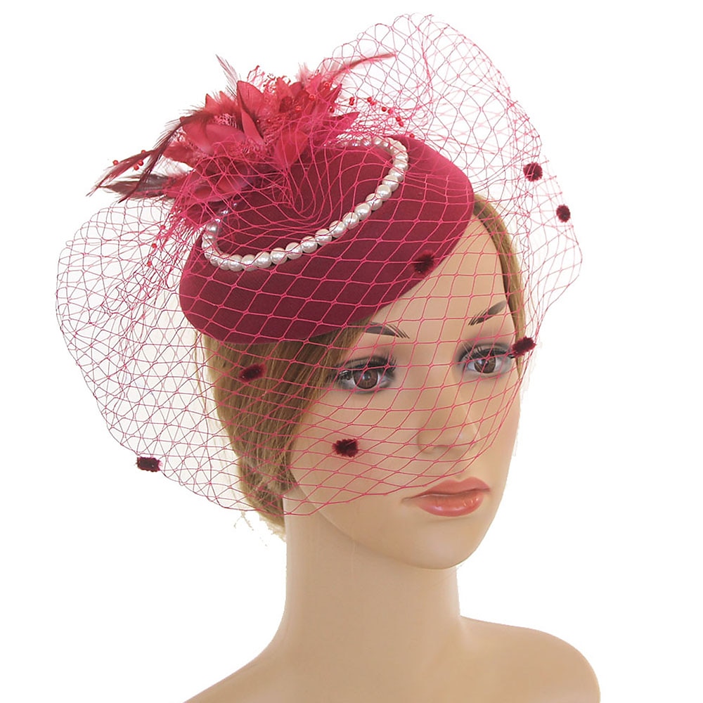fascinators kentucky derbyhoed hoofddeksels organza polyester / polyamide fedorahoed slappe hoed sluierhoed theekransje paardenrace damesdag vintage stijl vintage elegant met veren nepparel 2025 - $10.99 –P5