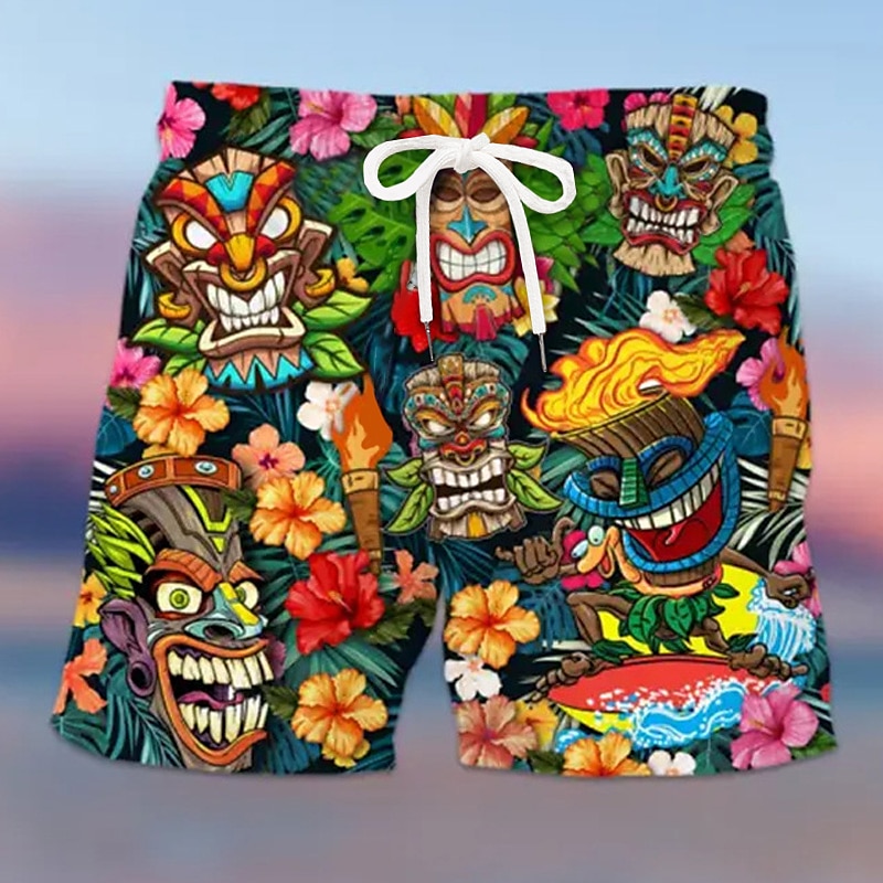 Bărbați Mască Floare / Plante Chiloți Înot Pantaloni Scurti Pantaloni Scurți de Înot Talie medie Hawaiană Έθνικ Boho Casual Zilnic Concediu Cordon cu căptușeală din plasă Talie elastică Designer 2025 - $19.99 –P1