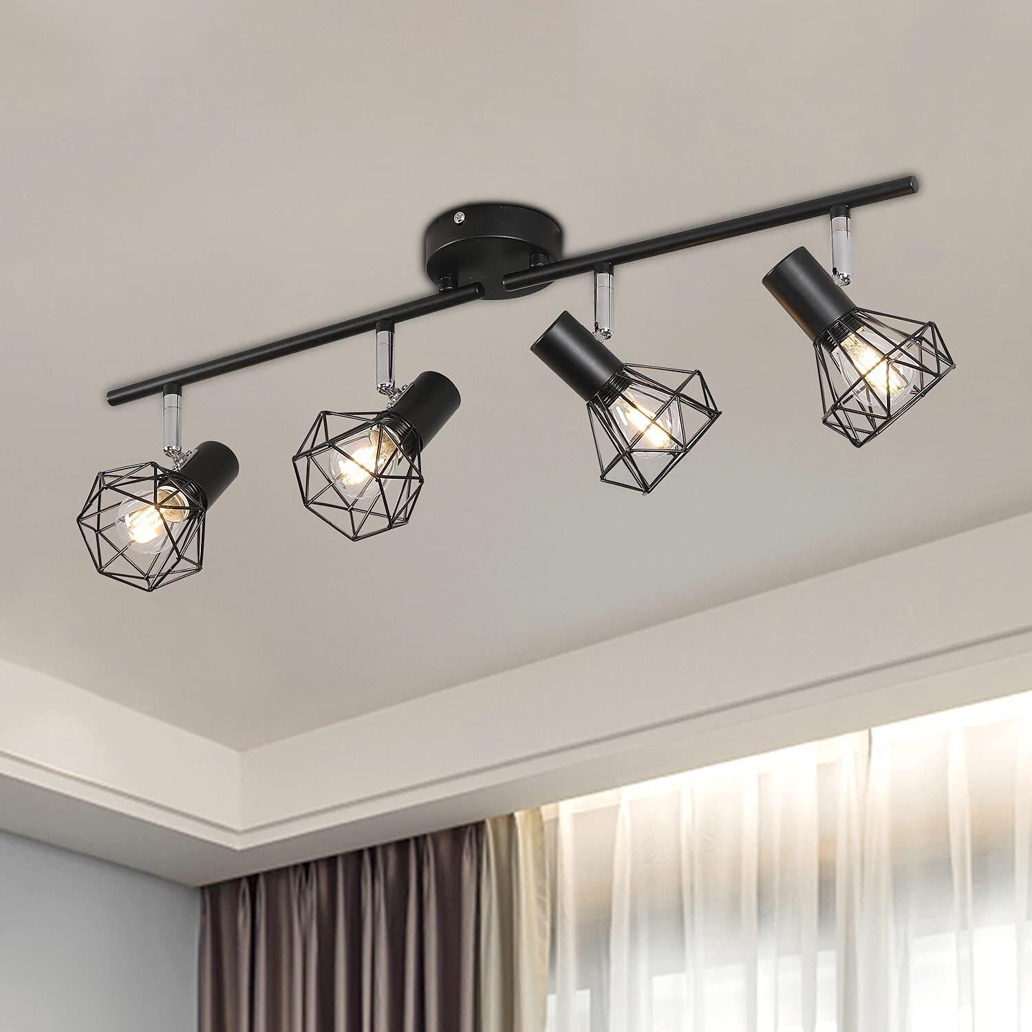 LED Ceiling Light Rotatable 4 Way Adjustable Retro Ceiling Spotlights Black Metal Caged Shades Spotlight Fitting for Kitchen Living Room Bedroom (No Bulbs) 2025 - $128.99 –P5